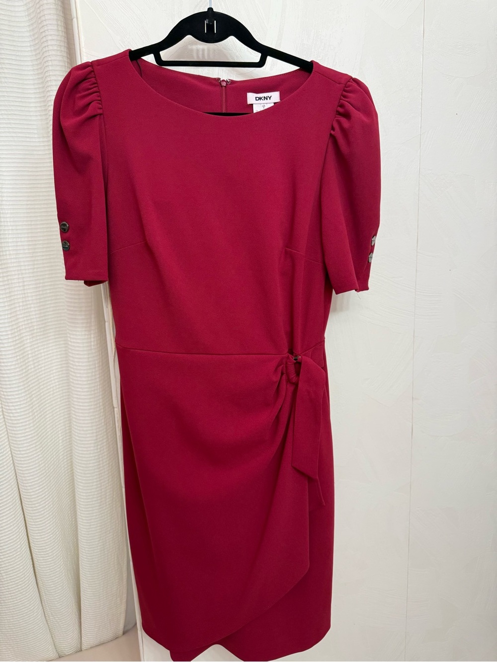 DKNY Merlot Midi Sheath Dress with Side Cinch Tie